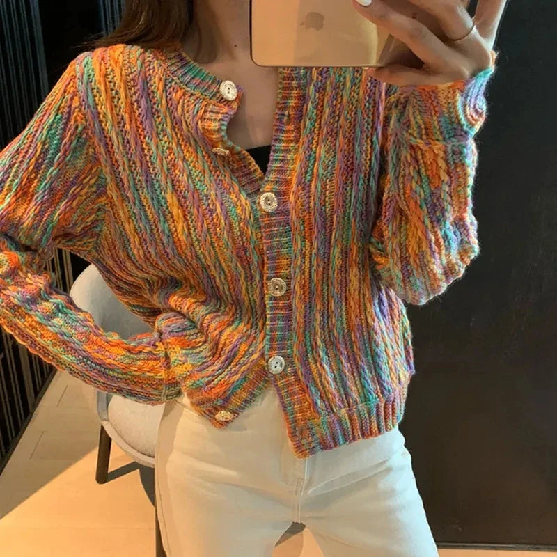 Landree Vibrant multi colored cable knit sweater