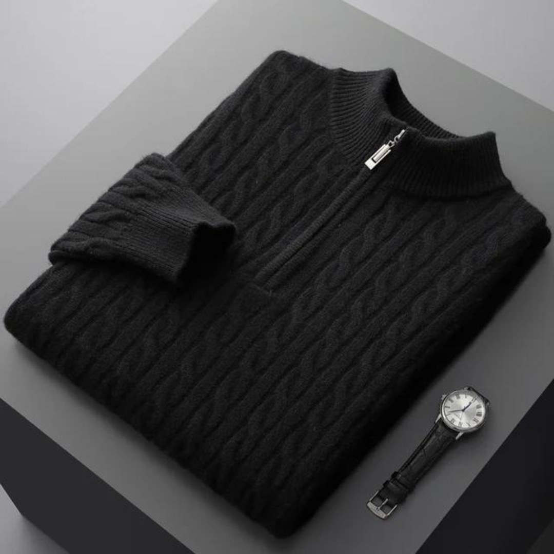 La velour™ |
 100% CASHMERE WOVEN HALF ZIP