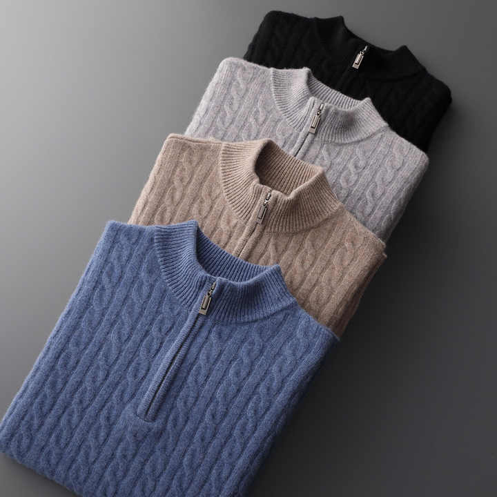 La velour™ |
 100% CASHMERE WOVEN HALF ZIP