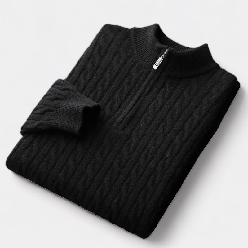 La velour™ | WOOL KNITTED QUARTER-ZIP SWEATER