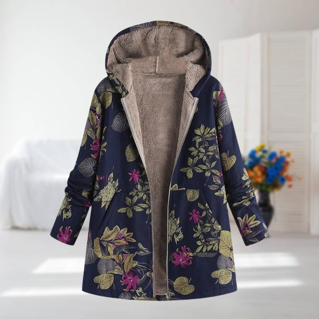 La velour ™ | Floral Fleece Hooded Coat