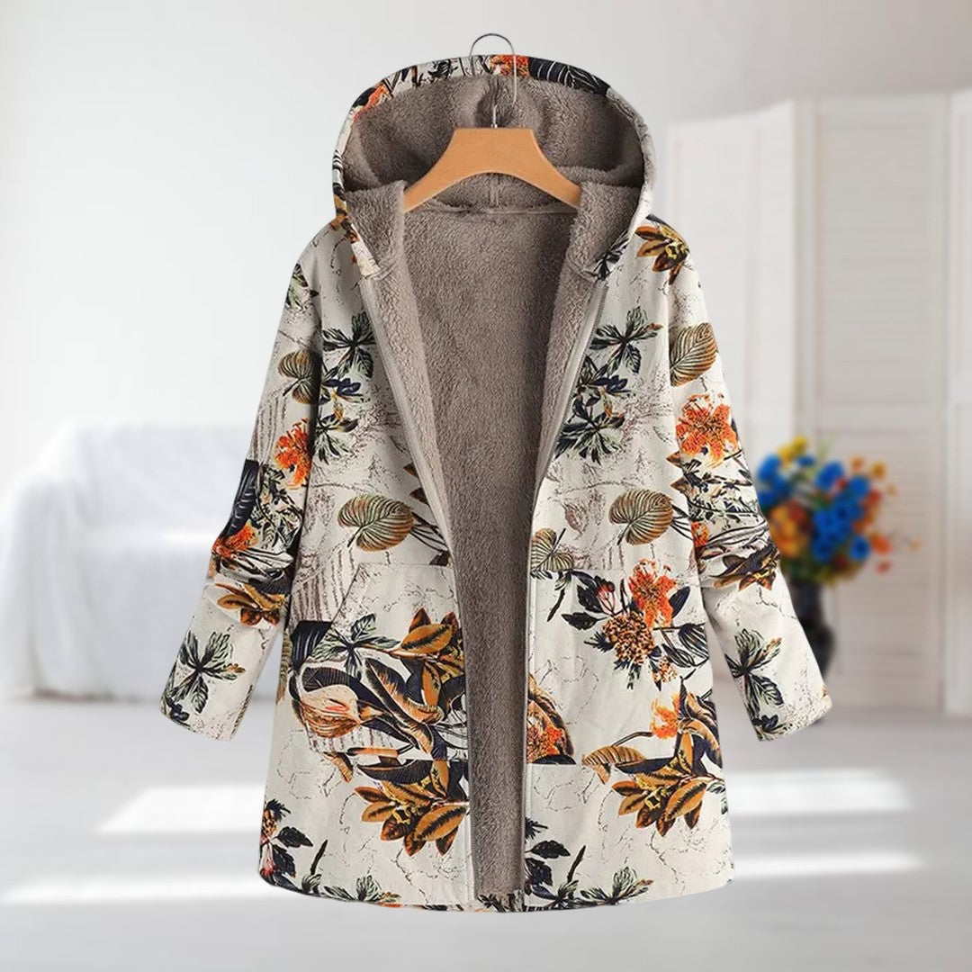 La velour ™ | Floral Fleece Hooded Coat