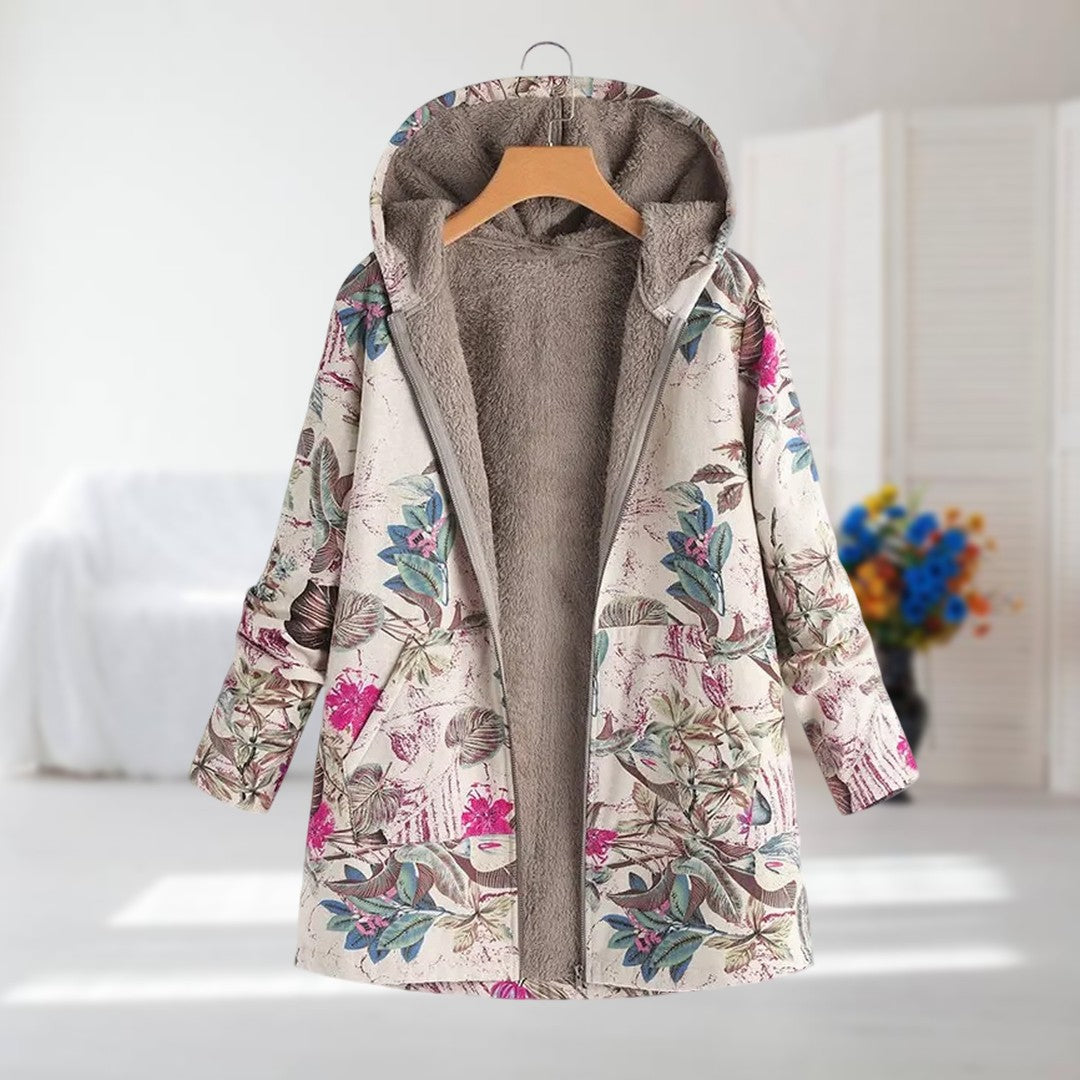 La velour ™ | Floral Fleece Hooded Coat