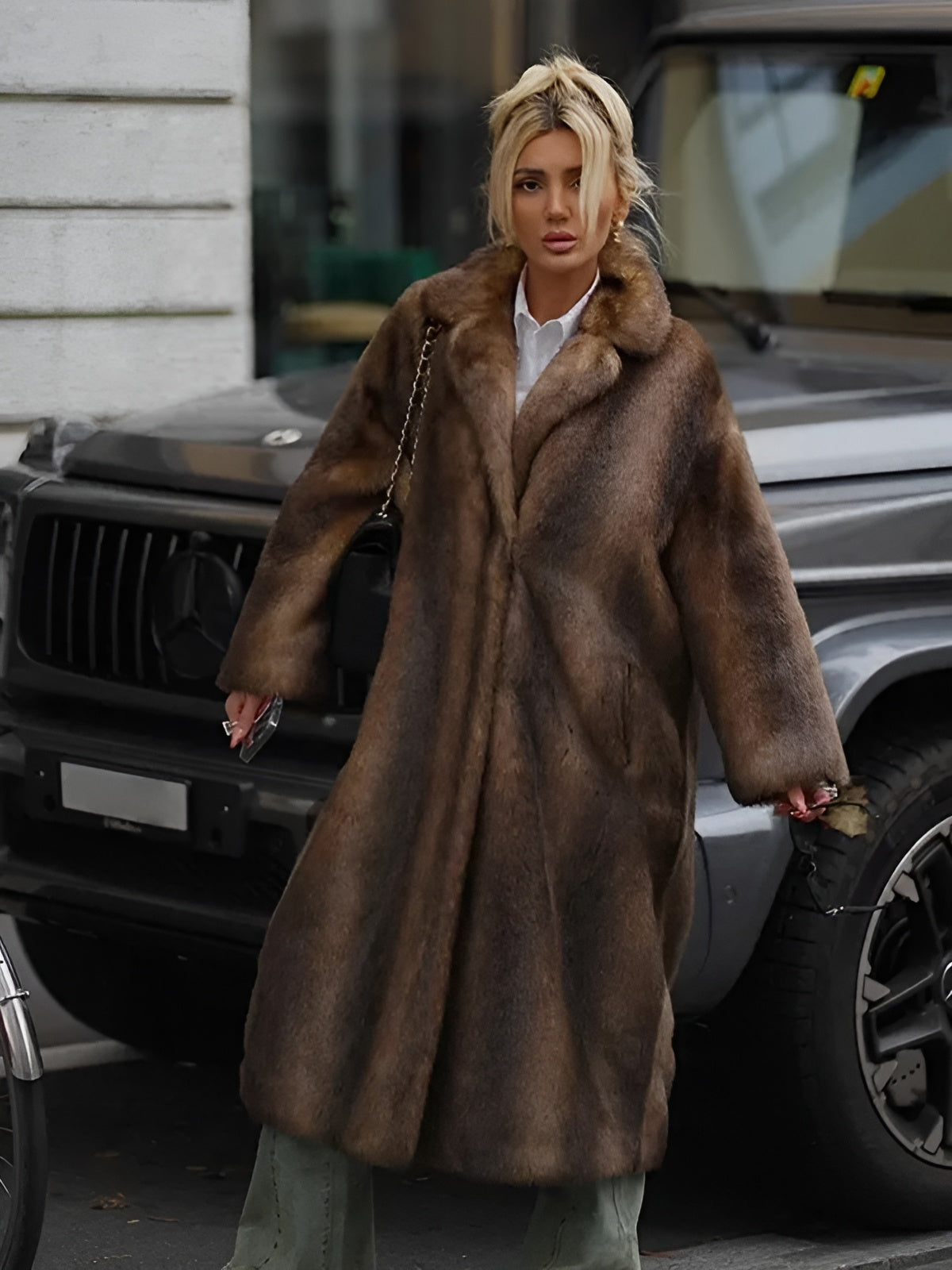 Faux Fur Long Overcoat